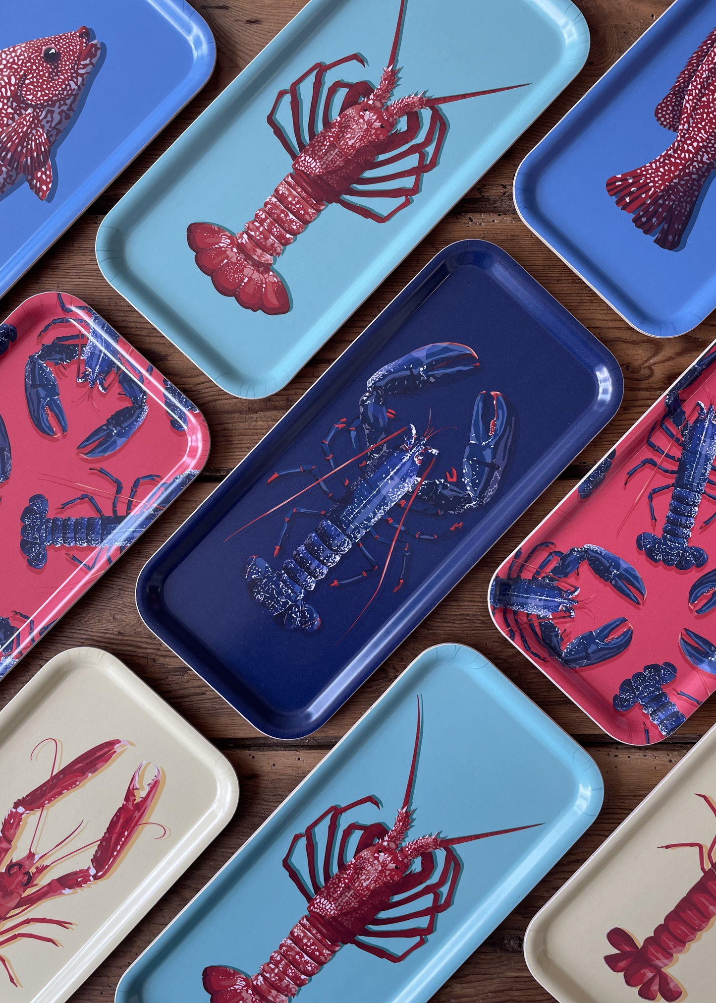 Plateau allongé "Homards (rose)"